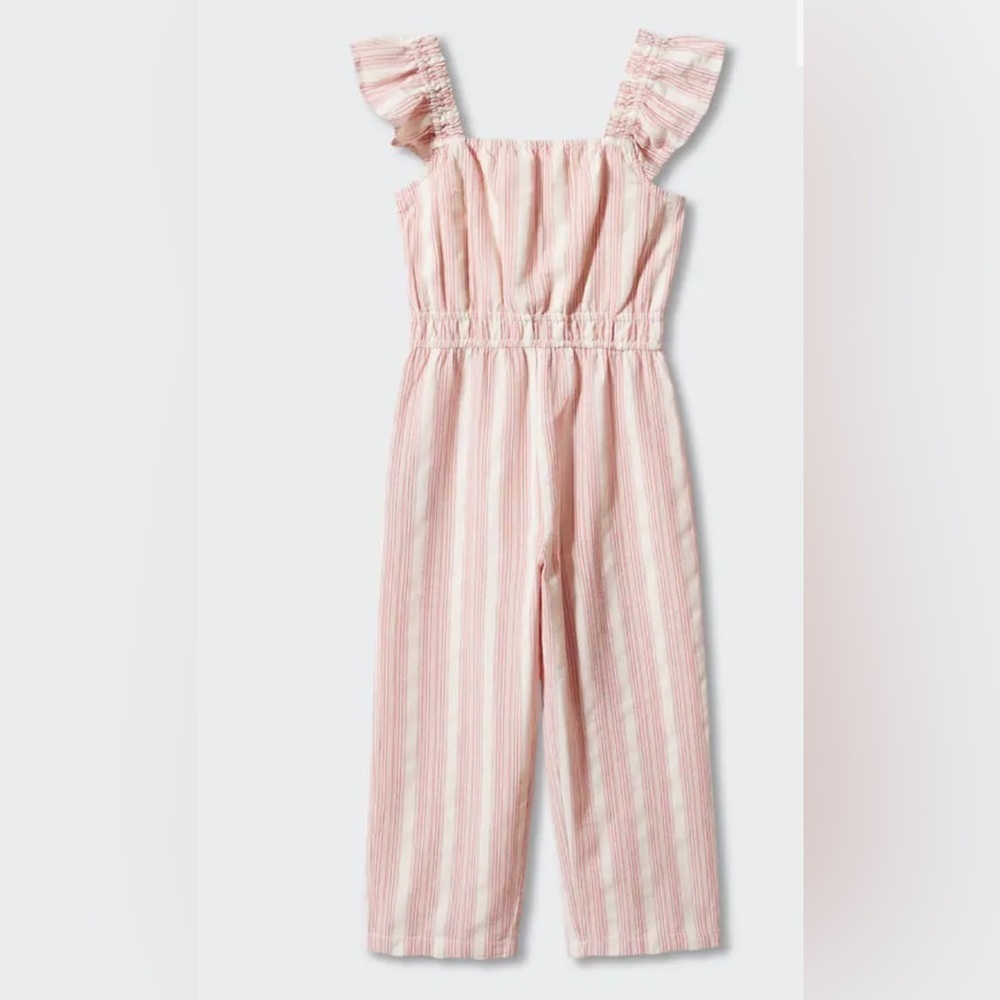 MANGO KIDS GIRL PLAYSUIT WHITE PINK STRIPS SIZE 10